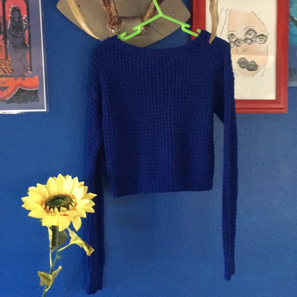 Royal Blue Crop Knit Sweater - Picture 2 of 6